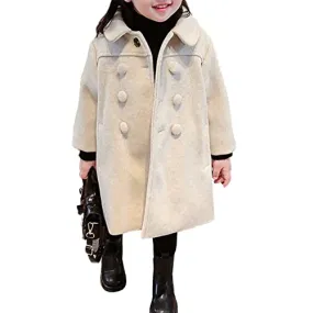 Little Girl Long Peacoat Dress Coat Button Trench Coat Winter Warm Jacket with Pocket Kids Casual Overcoat Outerwear 2-7Y(6-7 Years, Beige)