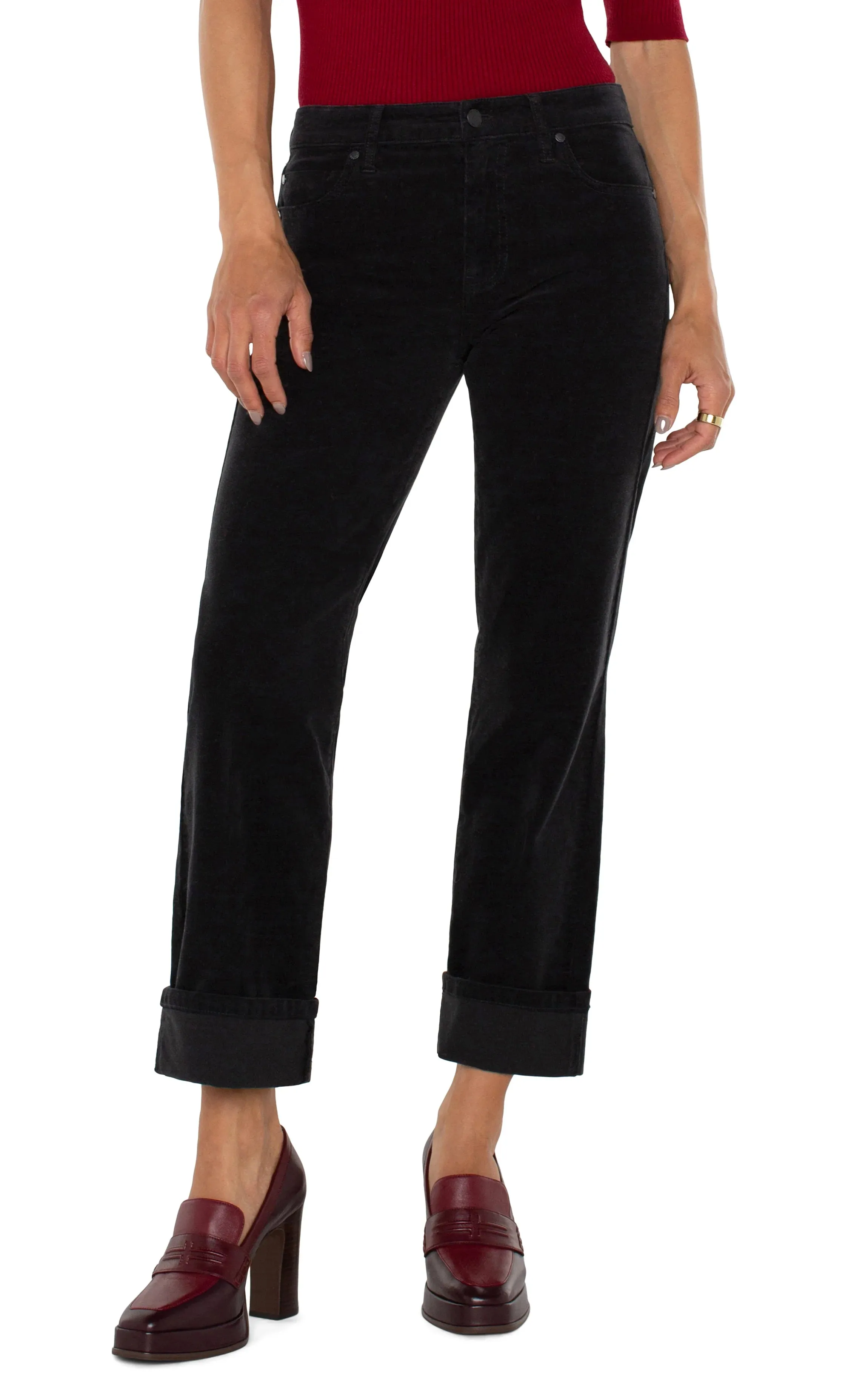 Liverpool Jeans LM5158CD7 Marley Girlfriend Cuffed Corduroy in Onyx