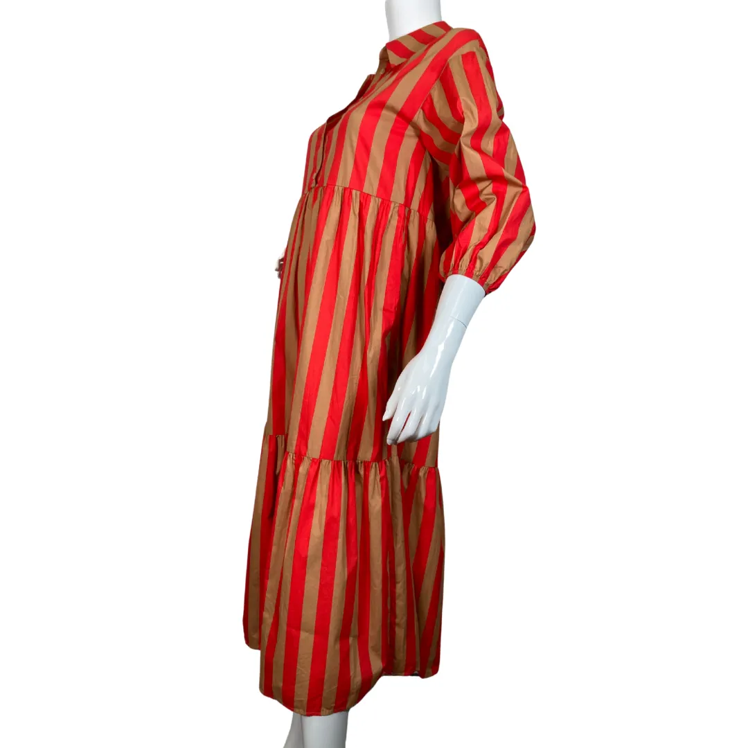 Maeve by Anthropologie Vertical Striped Dress in Red and Beige