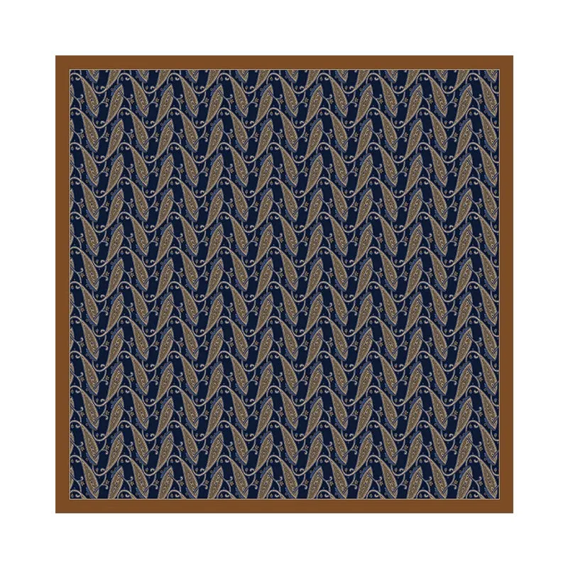 Mens Retro Cashew Flower Black Background Brown Silk Scarf