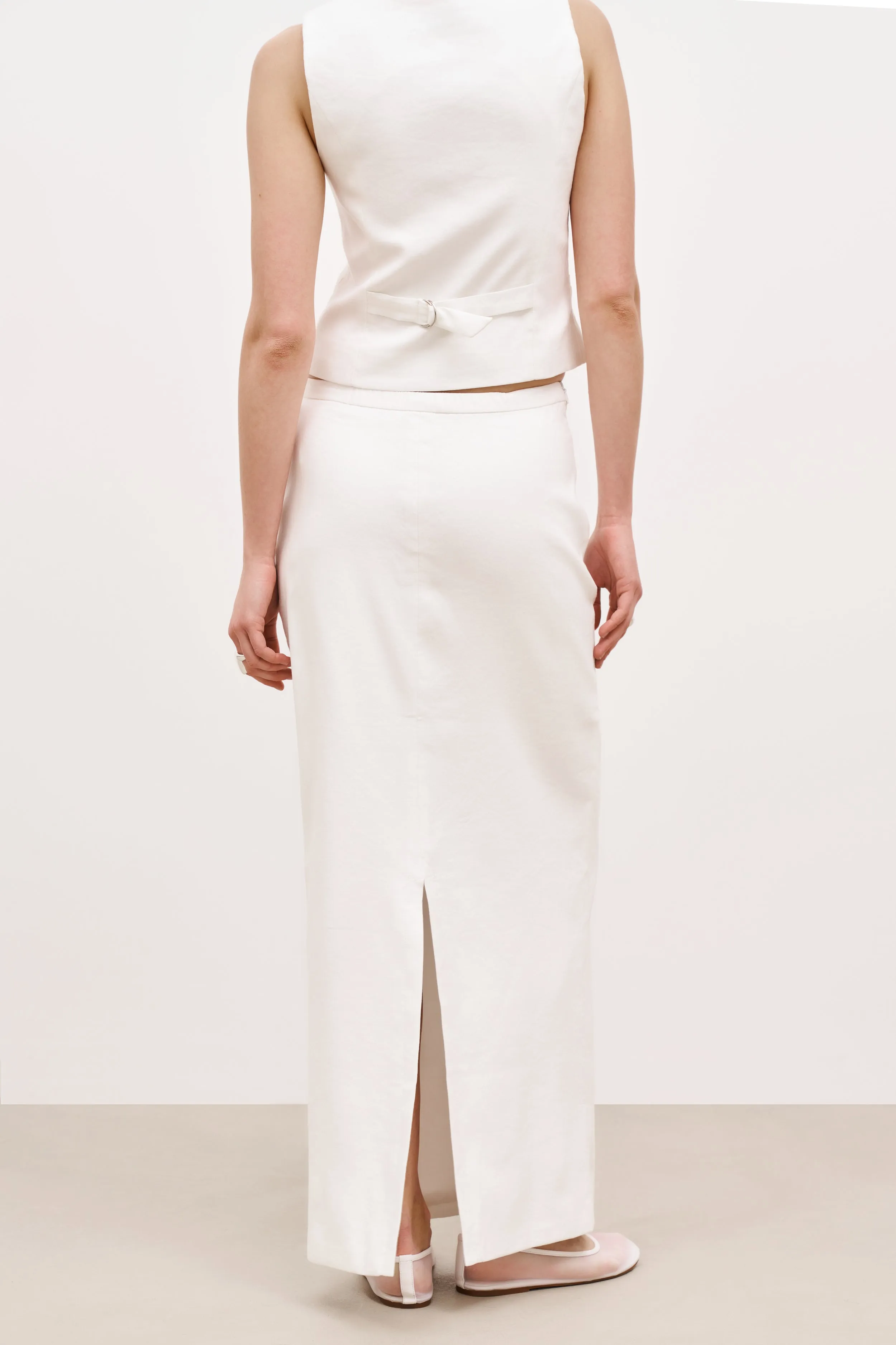Mid Rise Linen Maxi Skirt - White