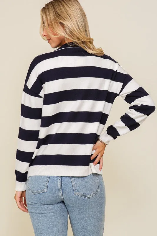 Navy Polo half zip up striped sweater top