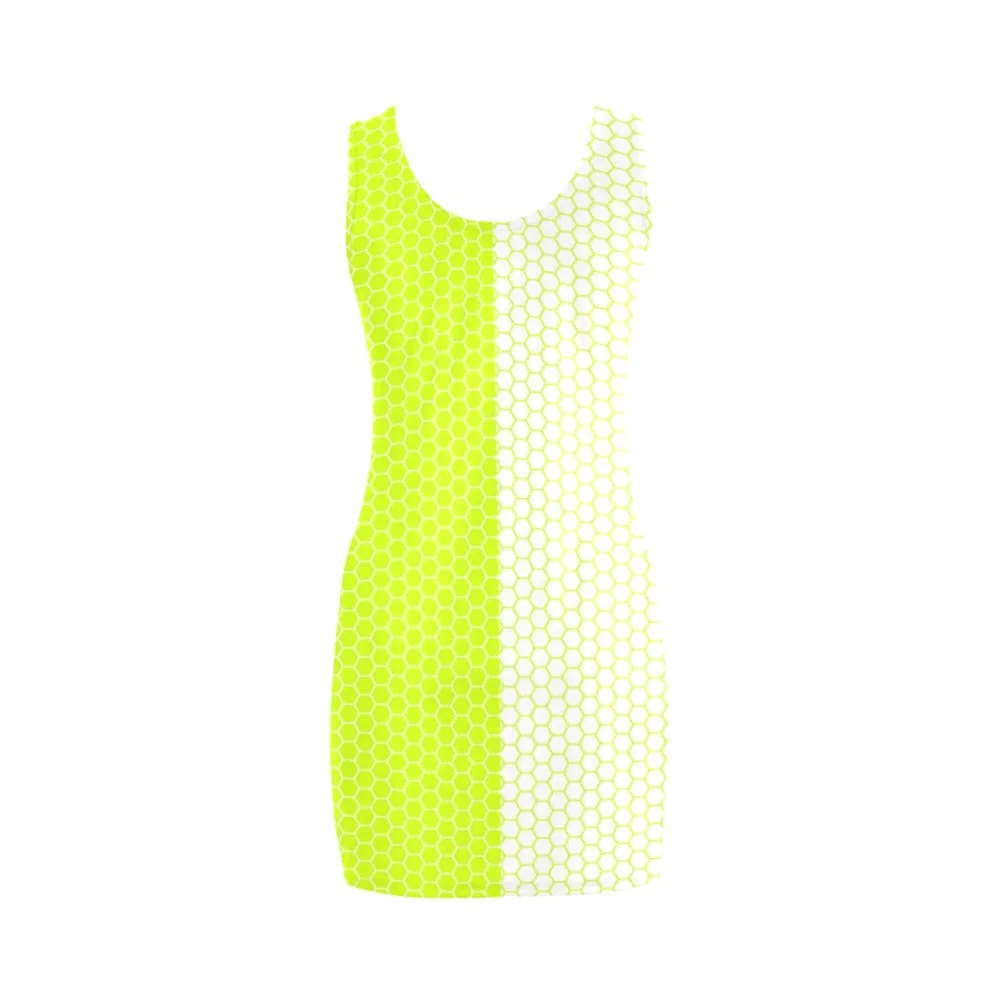 neon green hex white print 5 Medea Vest Dress (Model D06)