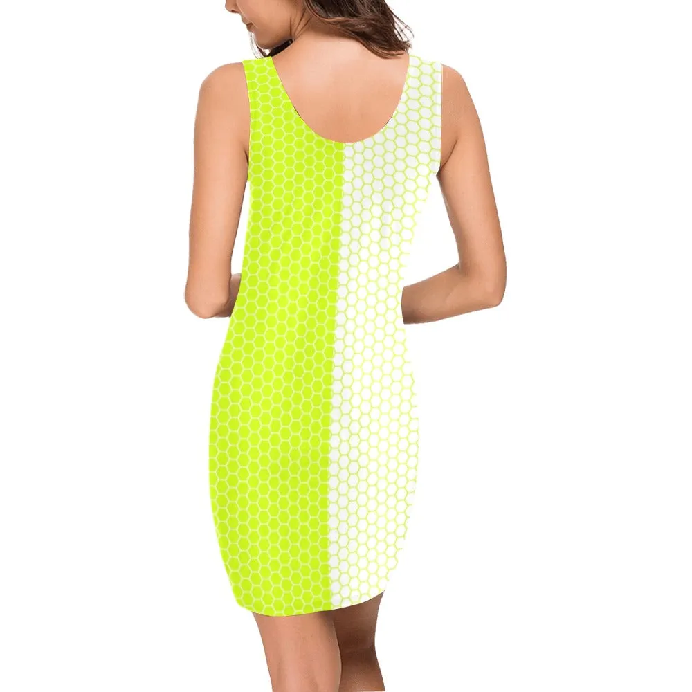 neon green hex white print 5 Medea Vest Dress (Model D06)
