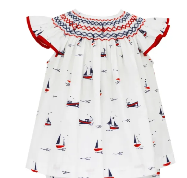 Petit Bebe Sailboats Smocked Bishop Dress