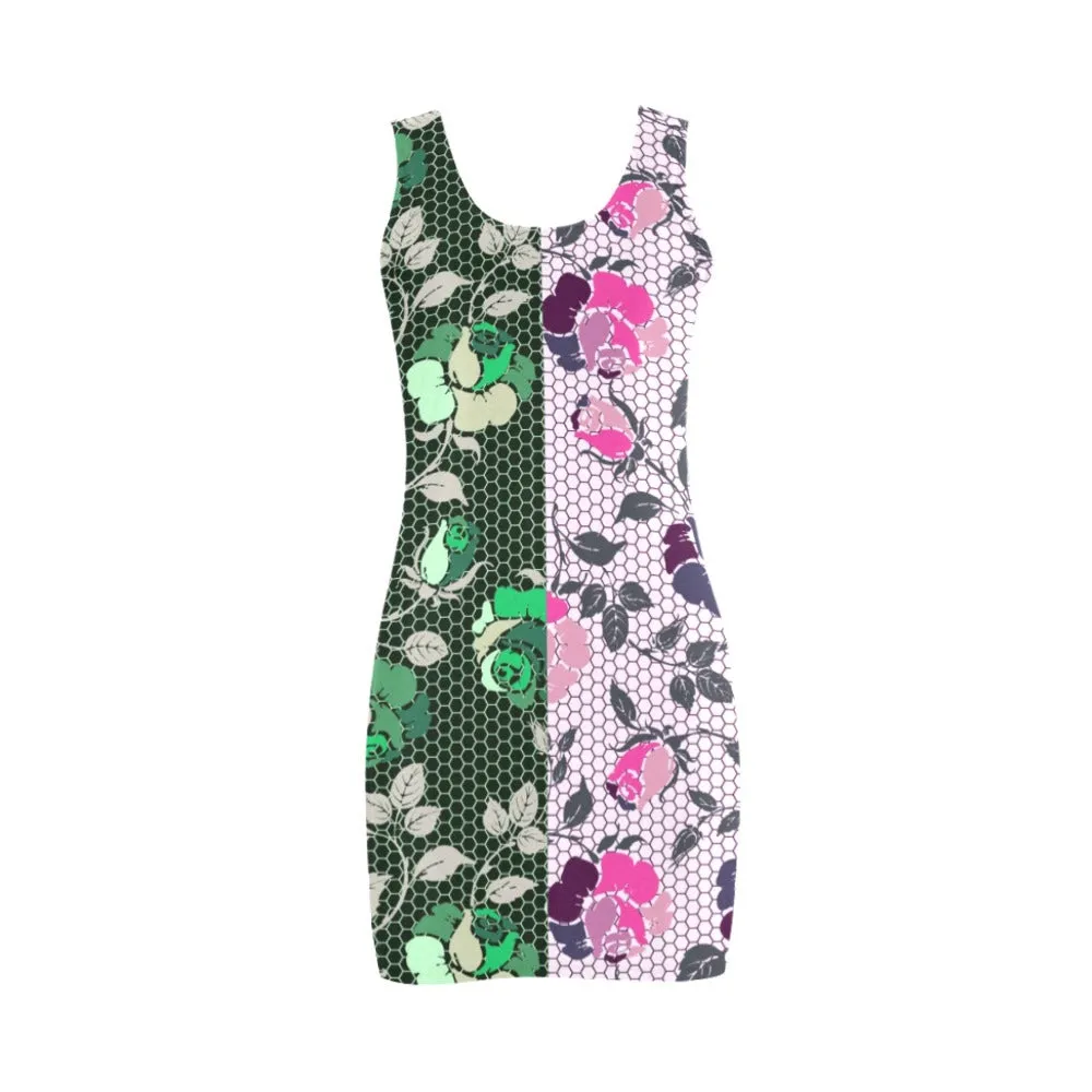 pink green rose print 4 Medea Vest Dress (Model D06)
