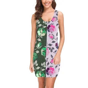 pink green rose print 4 Medea Vest Dress (Model D06)
