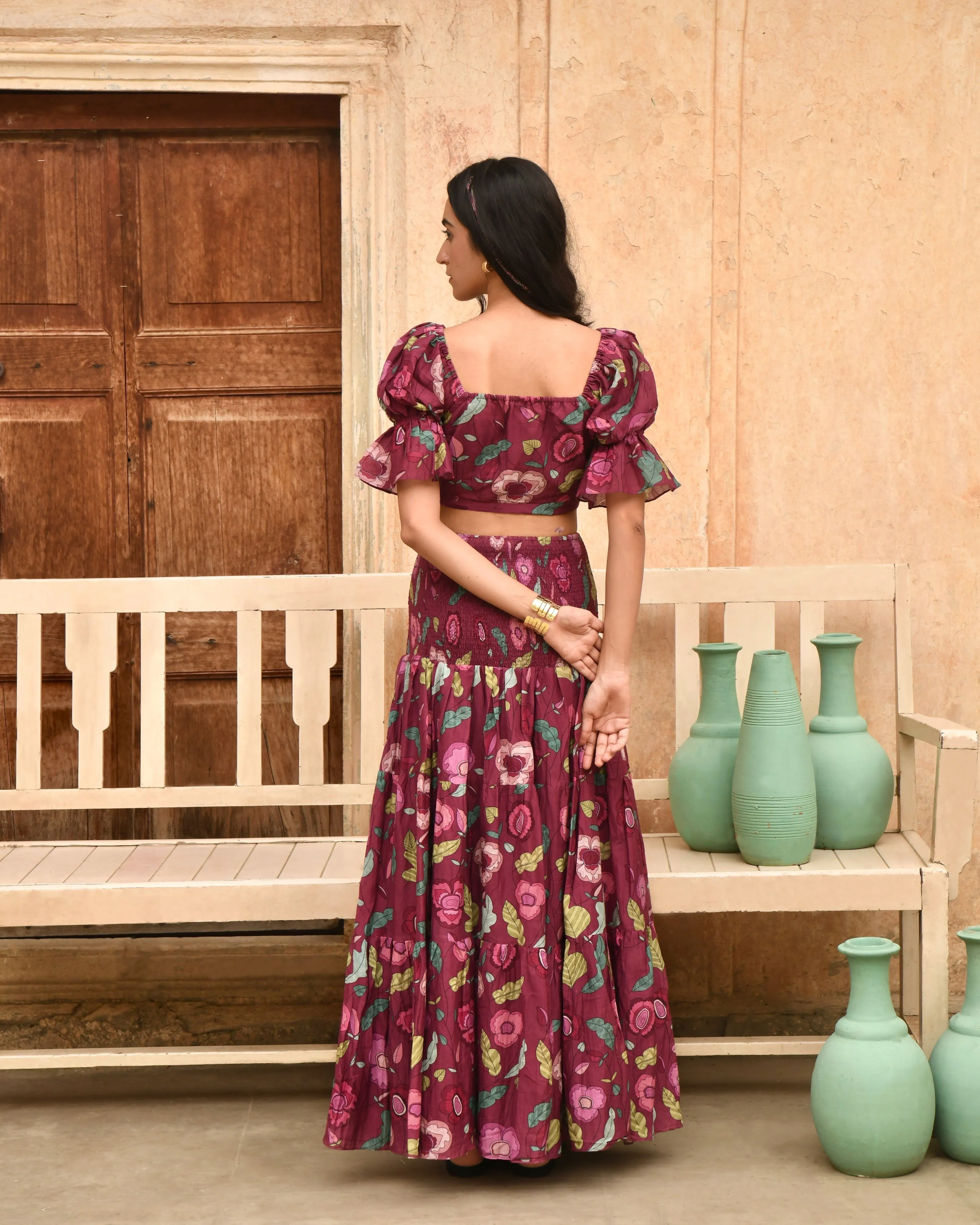 Red Chanderi Silk Skirt