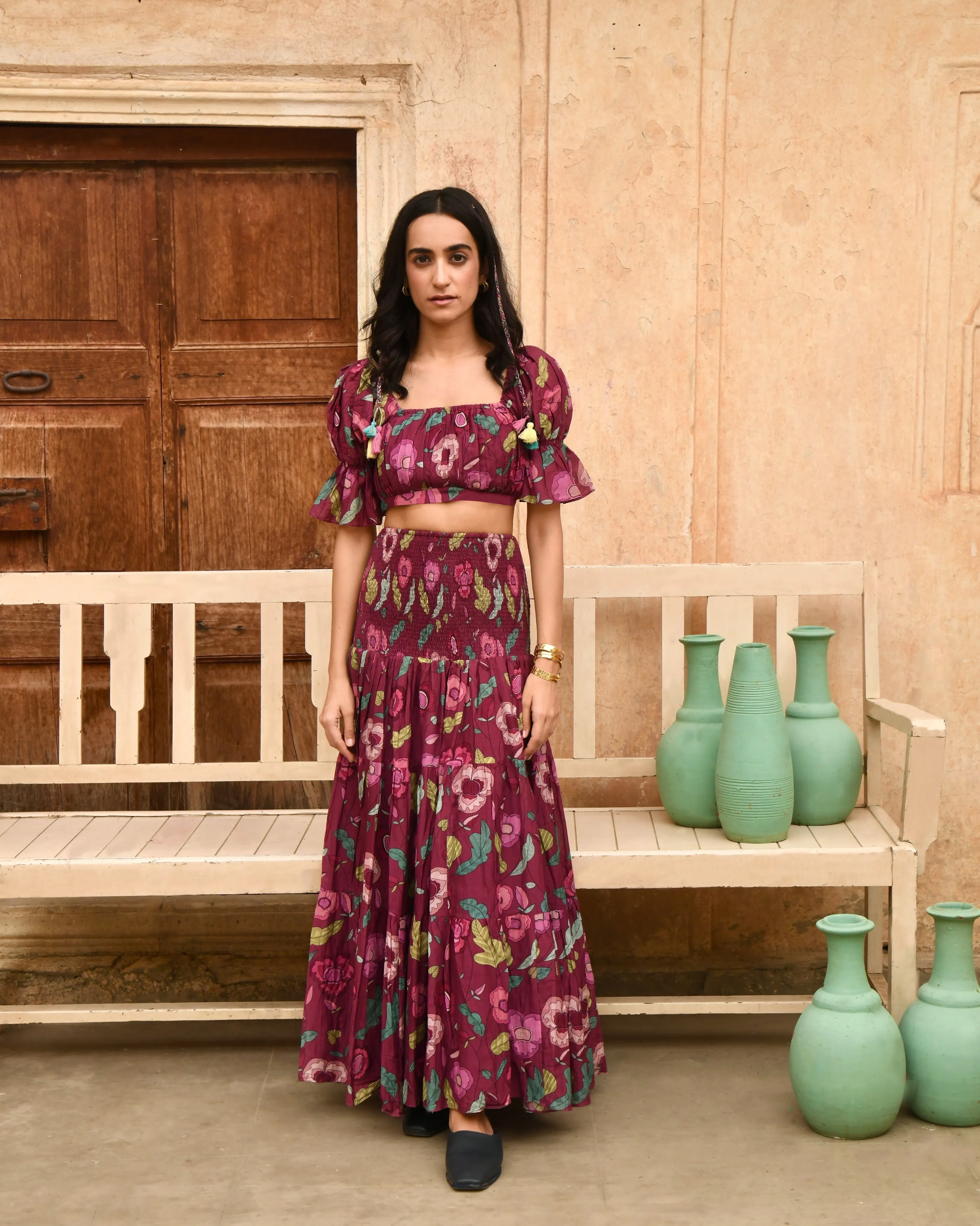 Red Chanderi Silk Skirt