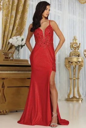 Red Glitter/Sequin Bustier Corset Open Back Sheath Dress