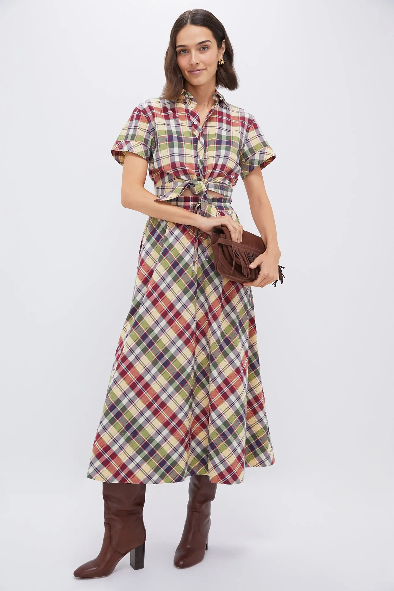 Red Yellow Green Multi Madras Button Front Shirt