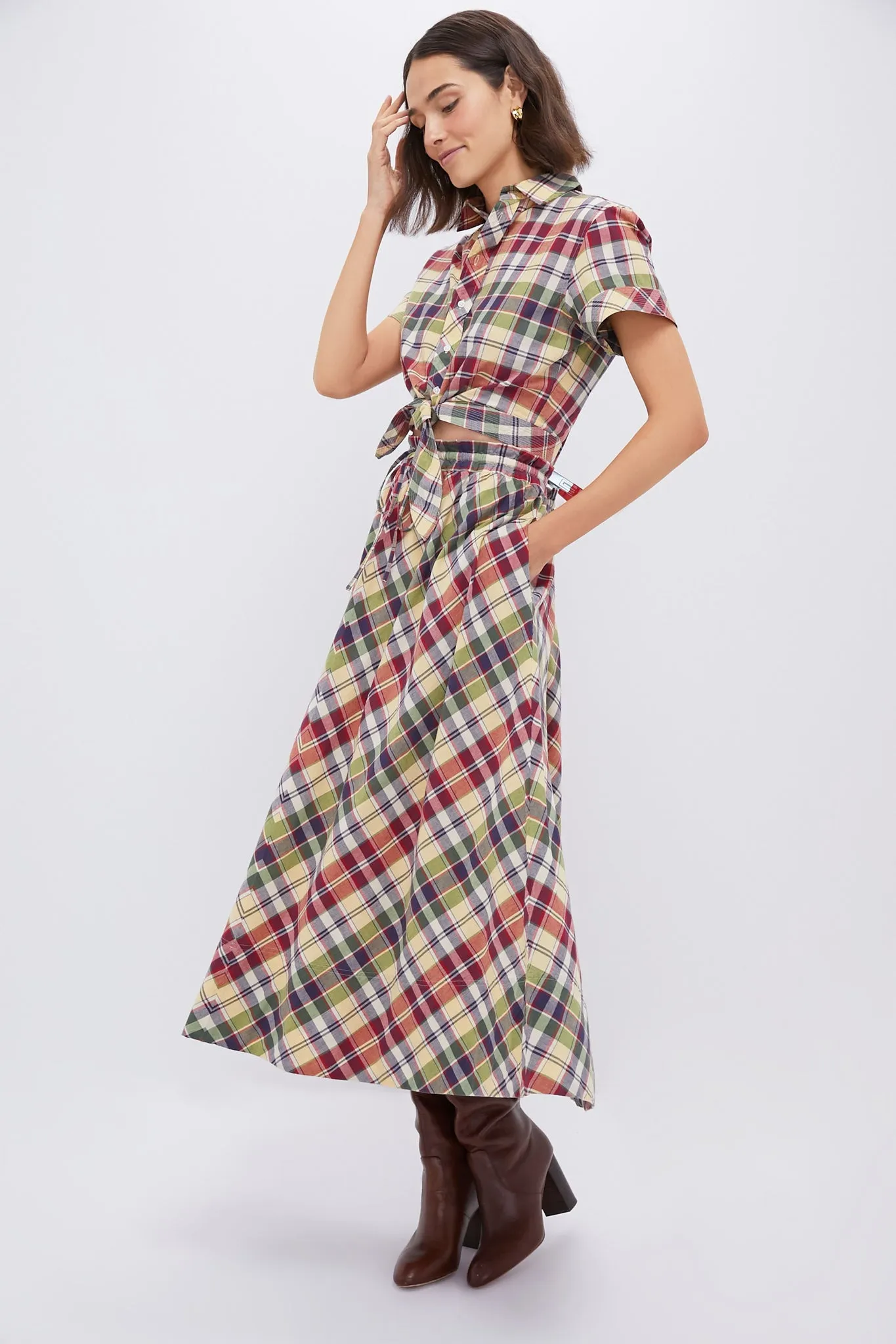 Red Yellow Green Multi Madras Button Front Shirt