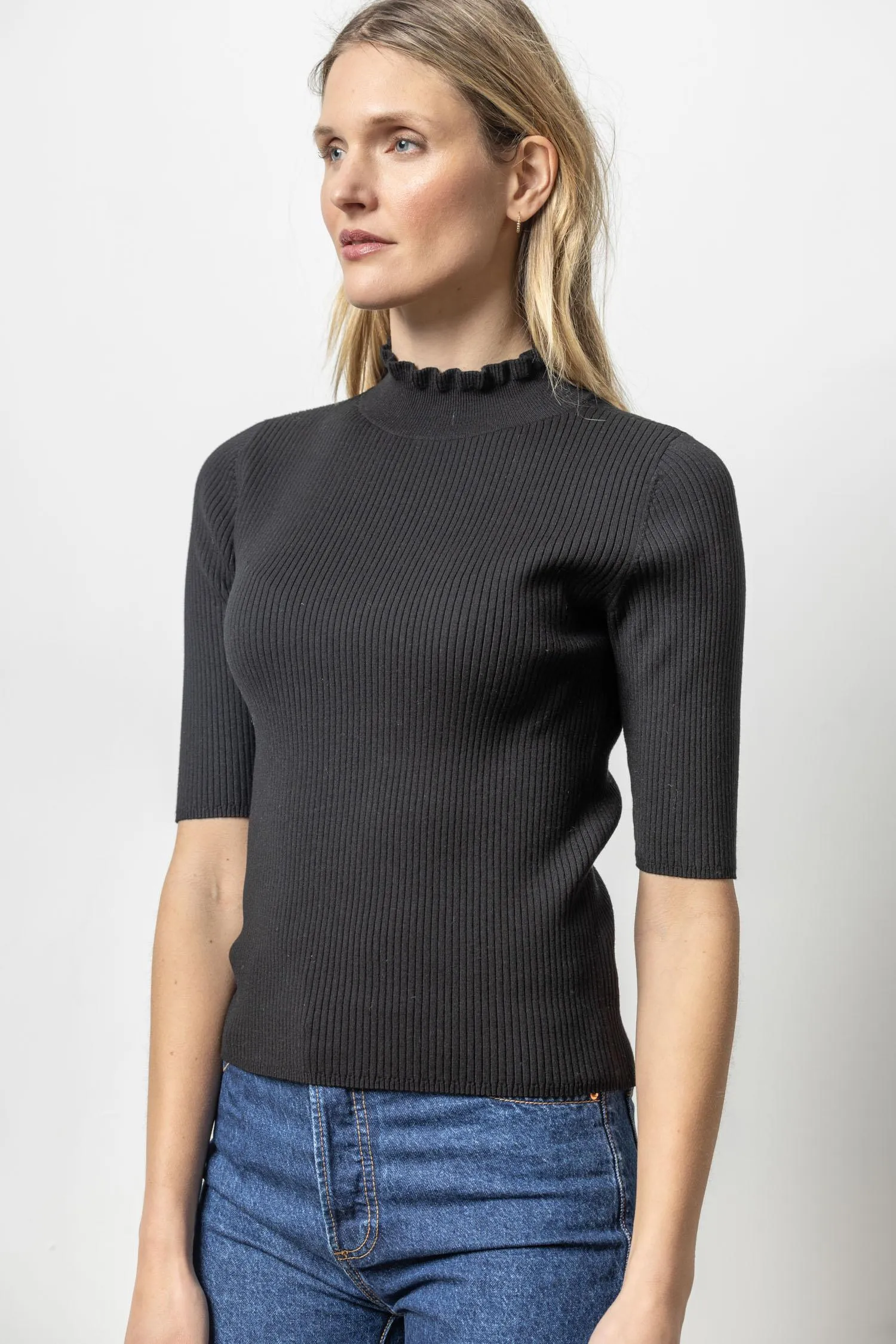 Ruffle Mock Neck Sweater
