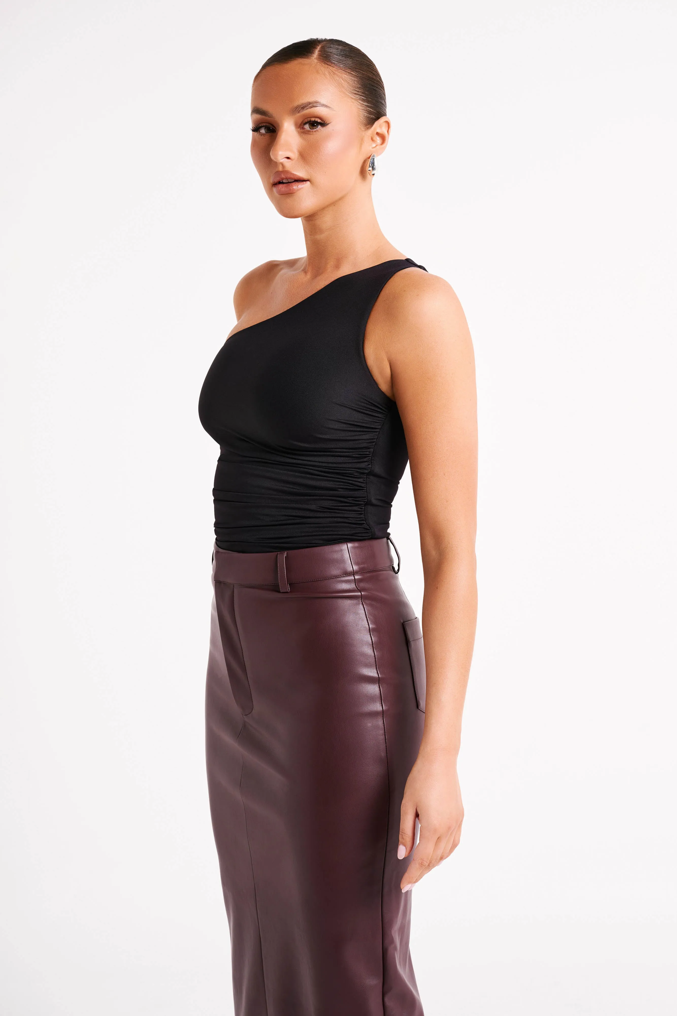 Sally Recycled Nylon One Shoulder Top - Black