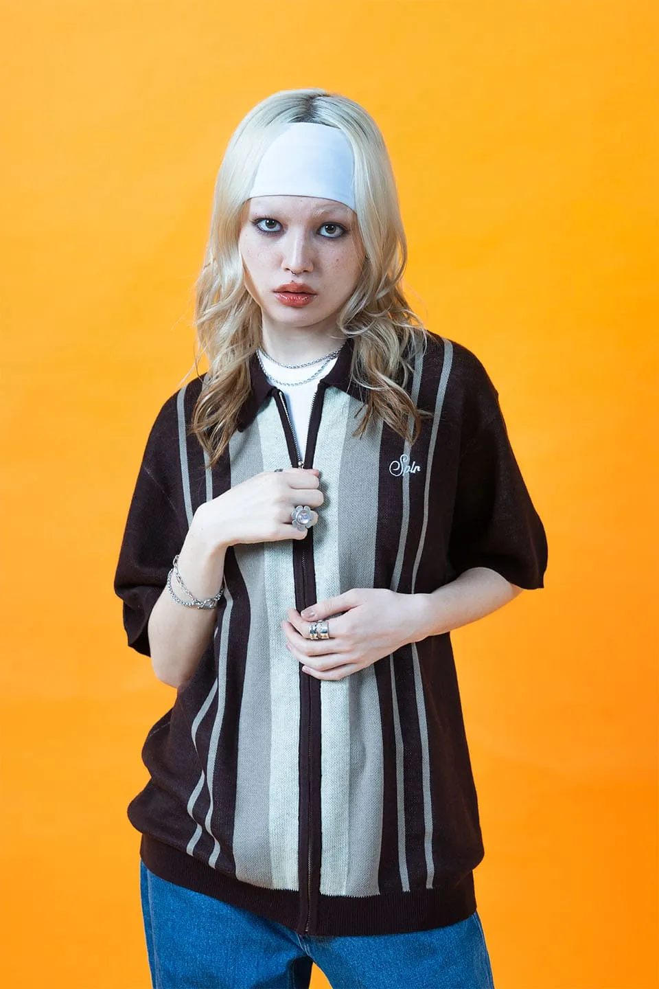 Stripe Zip Knit Polo