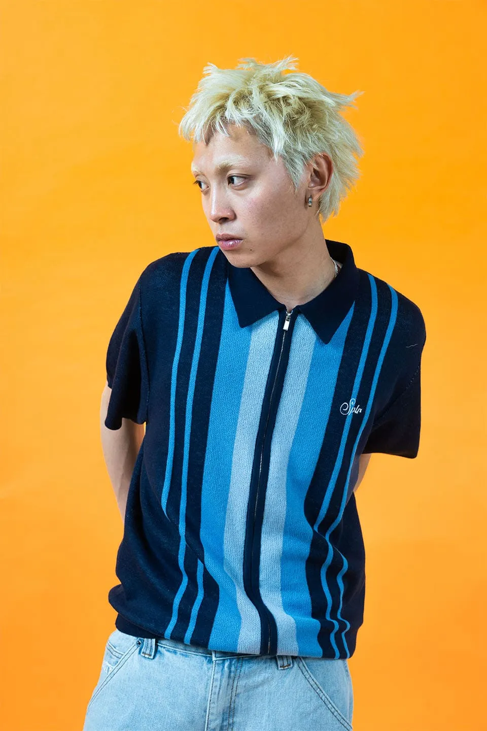 Stripe Zip Knit Polo