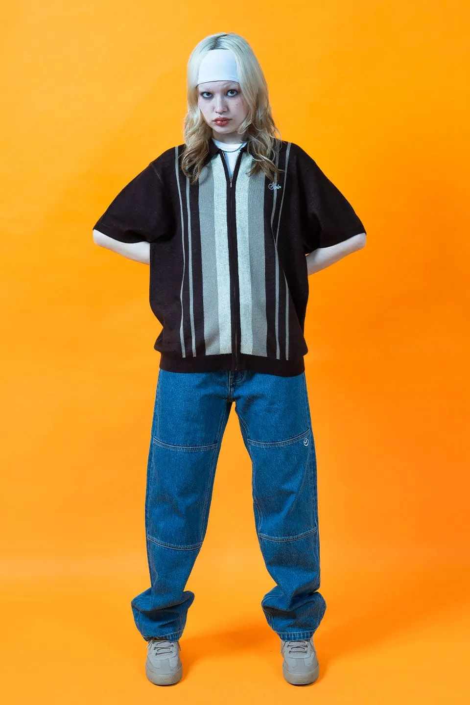 Stripe Zip Knit Polo