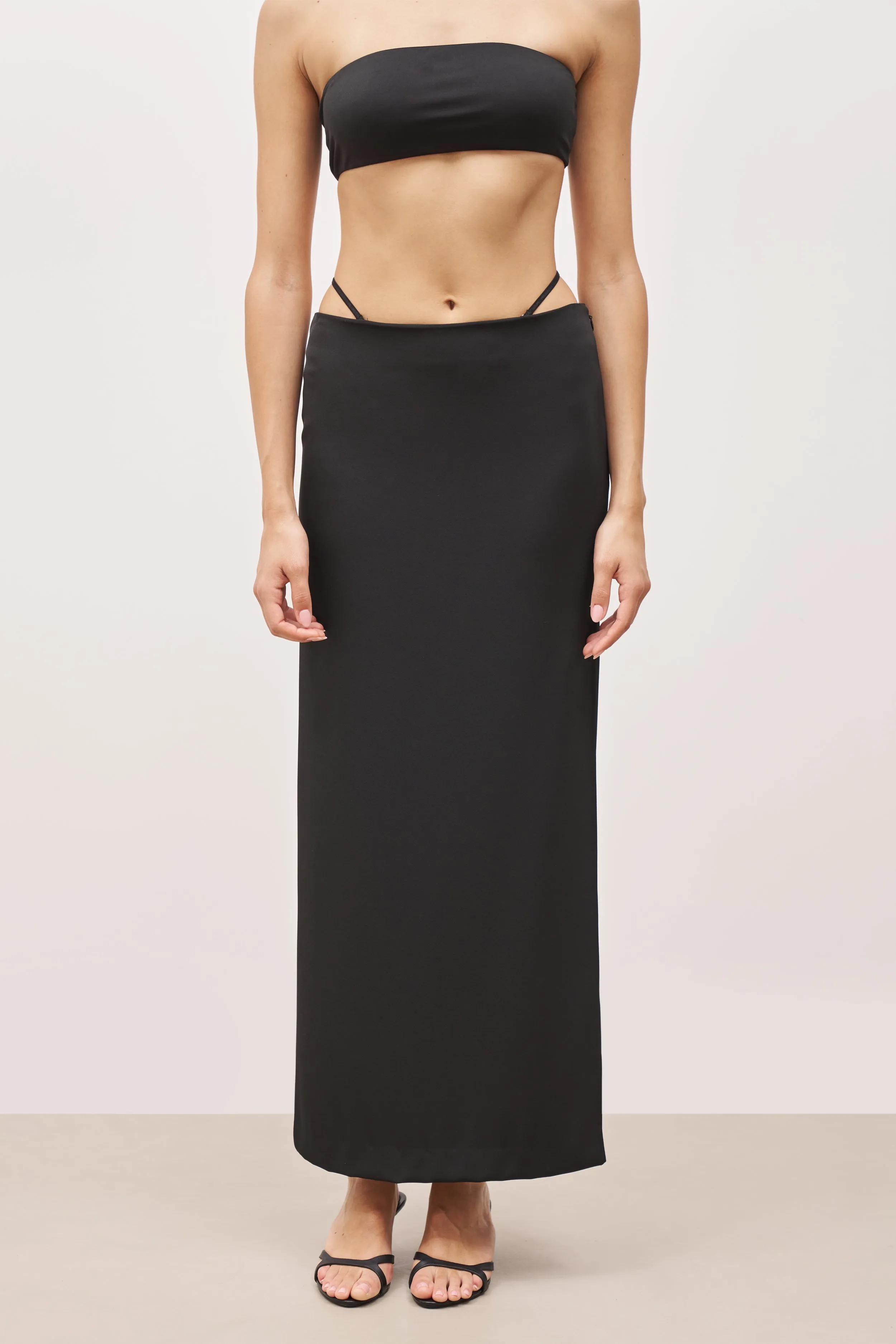 Tailored Maxi Skirt With Strap Detail - Black