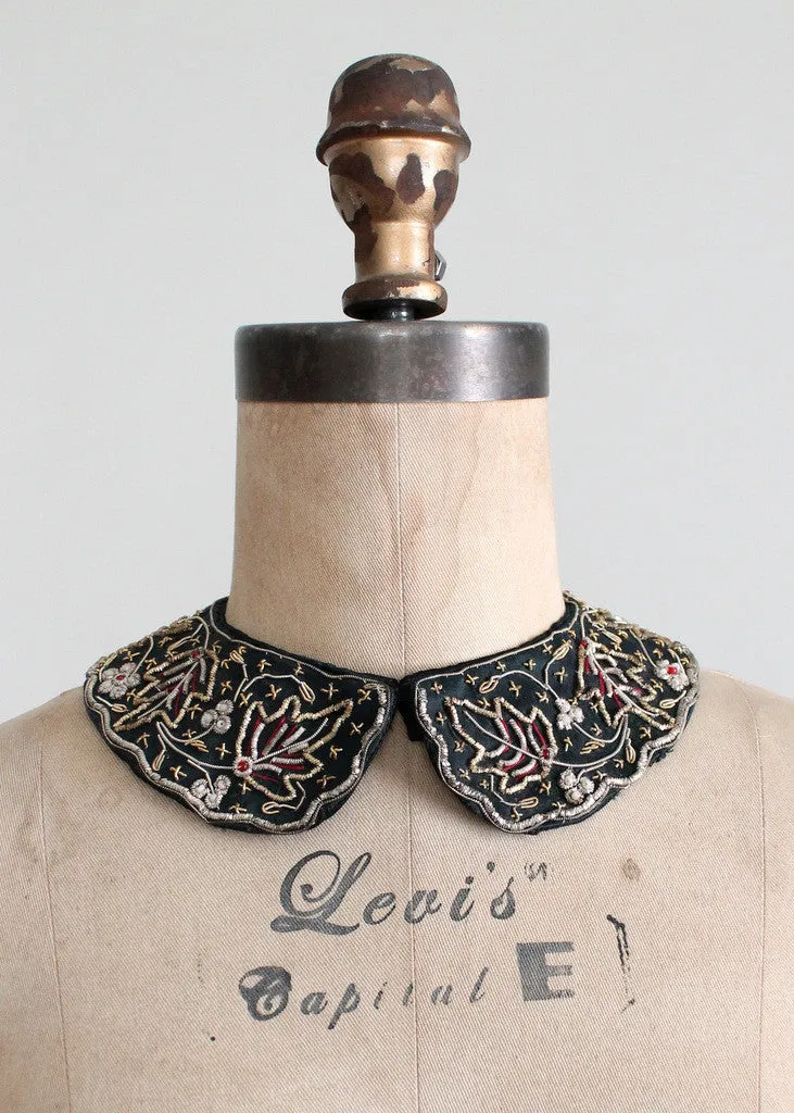 Vintage 1960s Black Sweater Collar with Gold Metallic Braiding