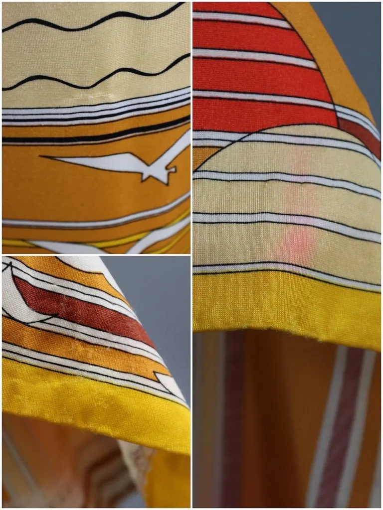 Vintage 1970s Paganne Maxi Skirt / Golden Nautical Novelty Print