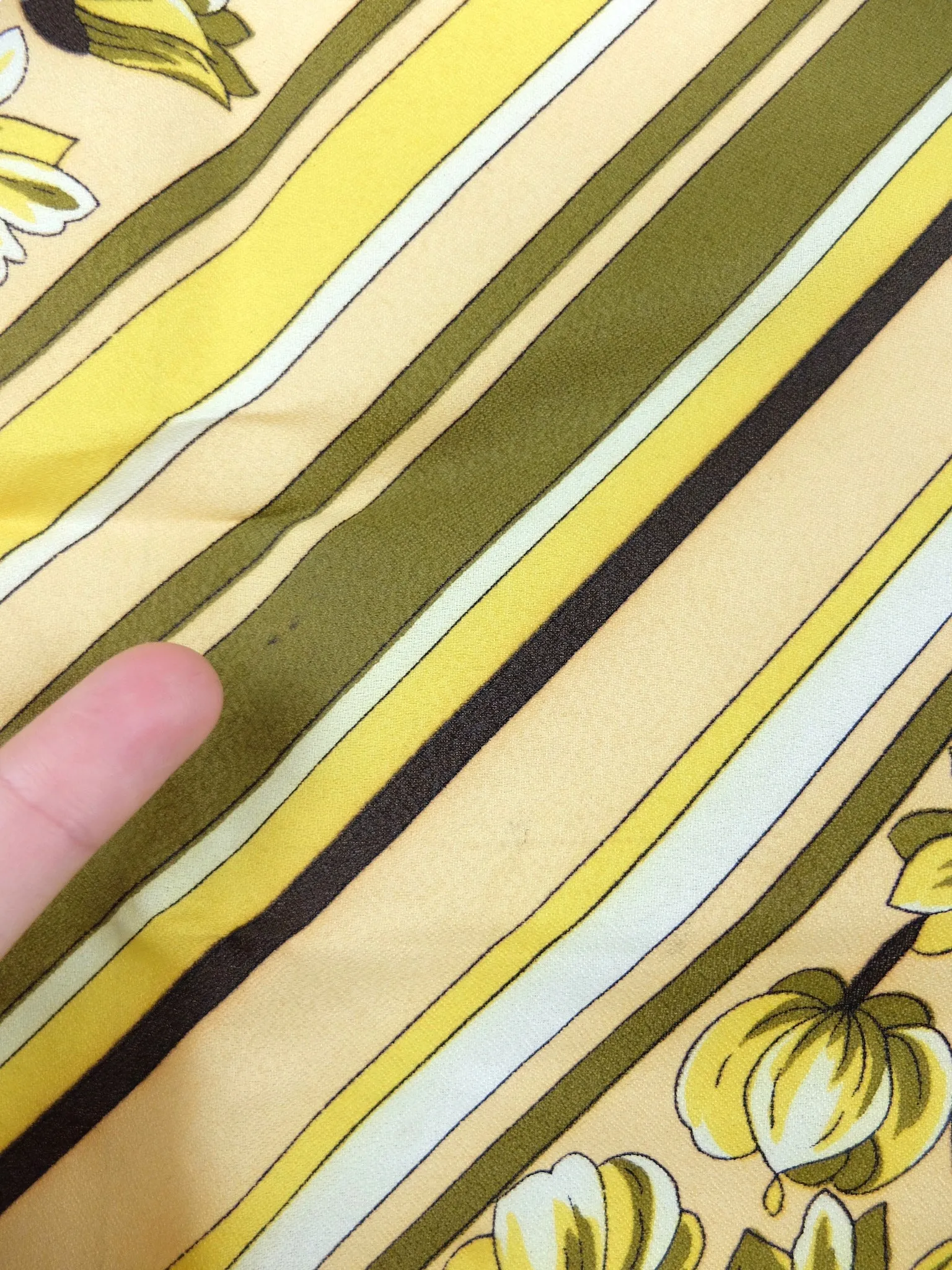 Vintage 70s Retro Mod Hippie Kitsch Yellow & Green Striped Floral Square Bandana Neck Tie Scarf