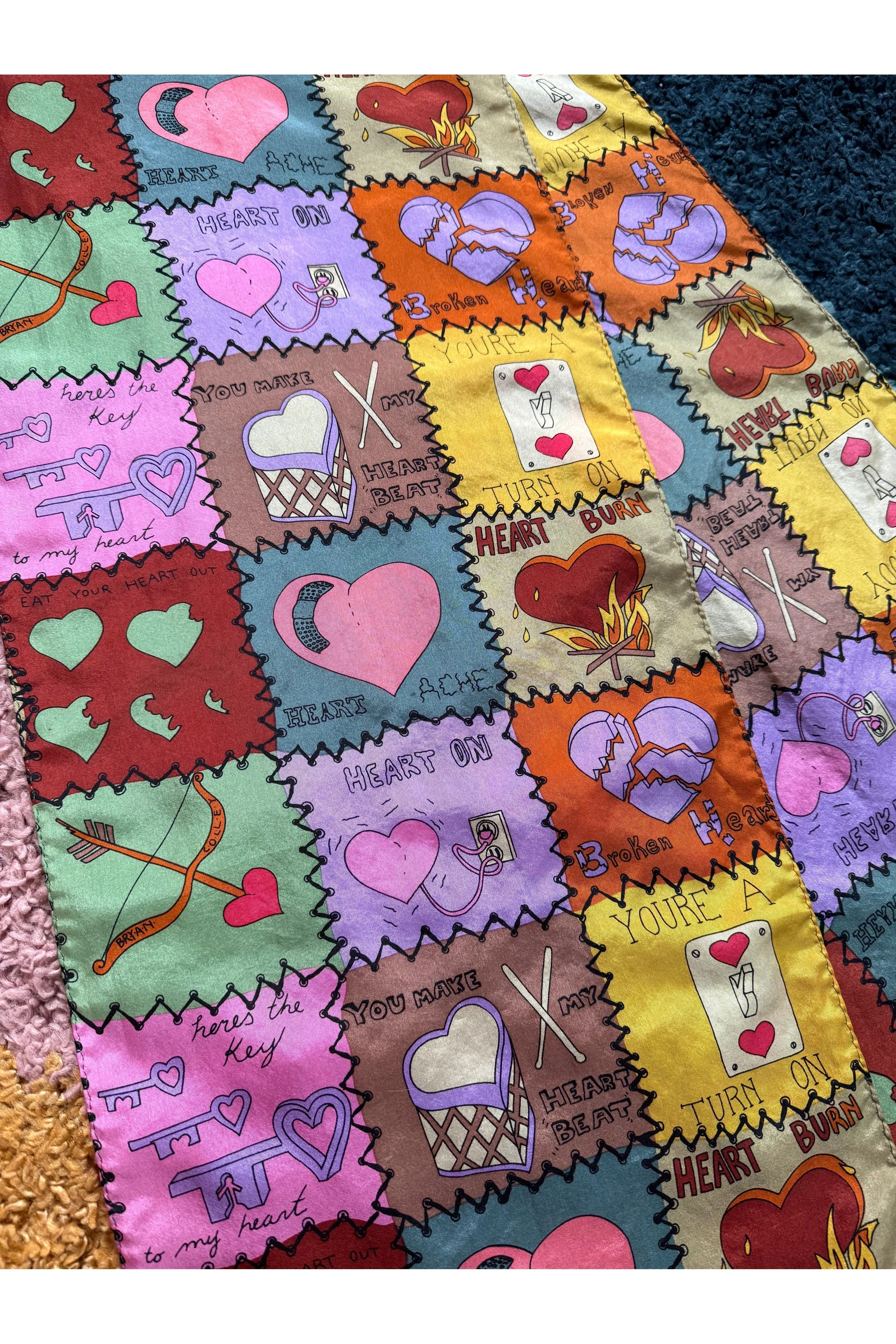 Vintage 90s Rare Nicole Miller Hearts Novelty Scarf