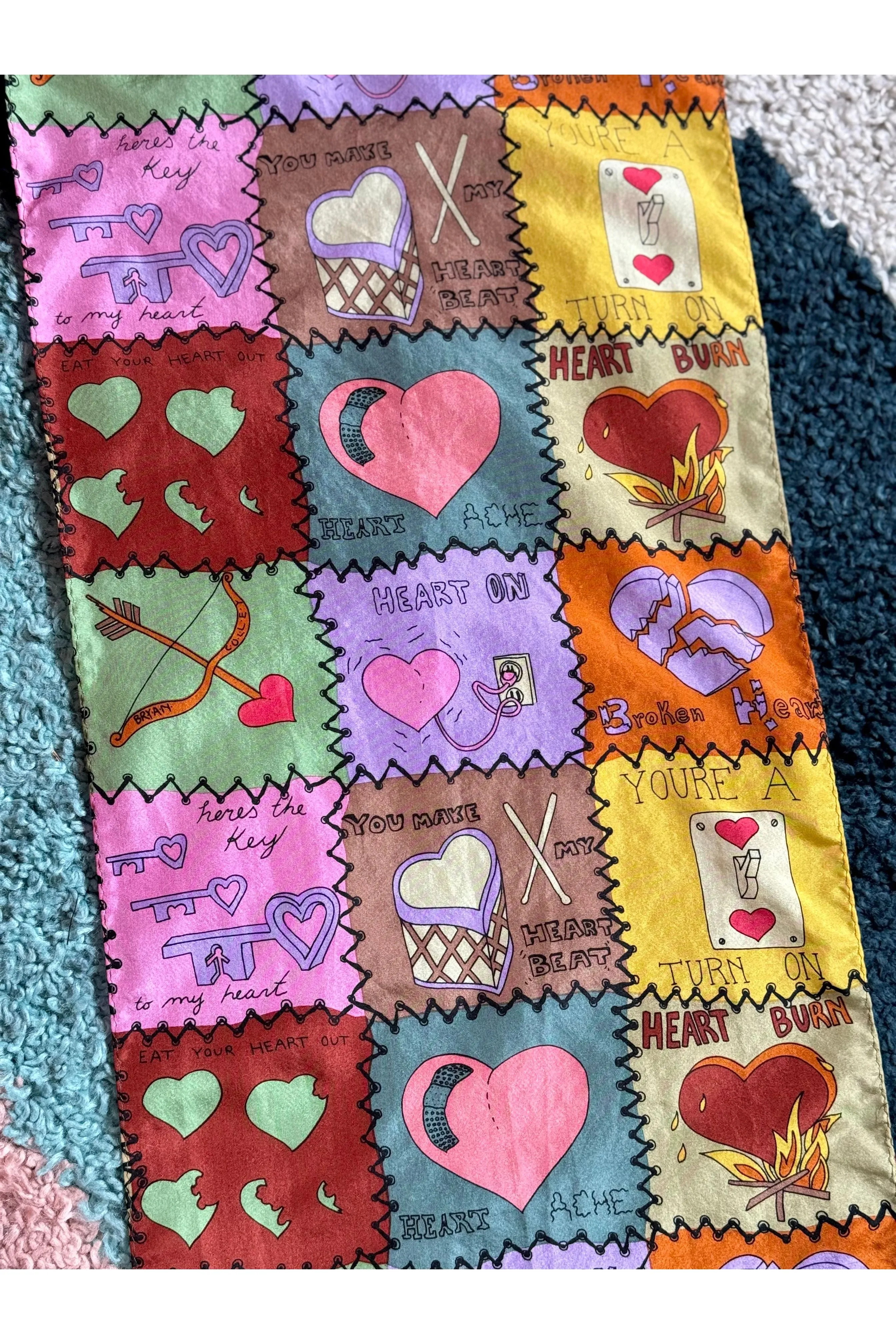 Vintage 90s Rare Nicole Miller Hearts Novelty Scarf