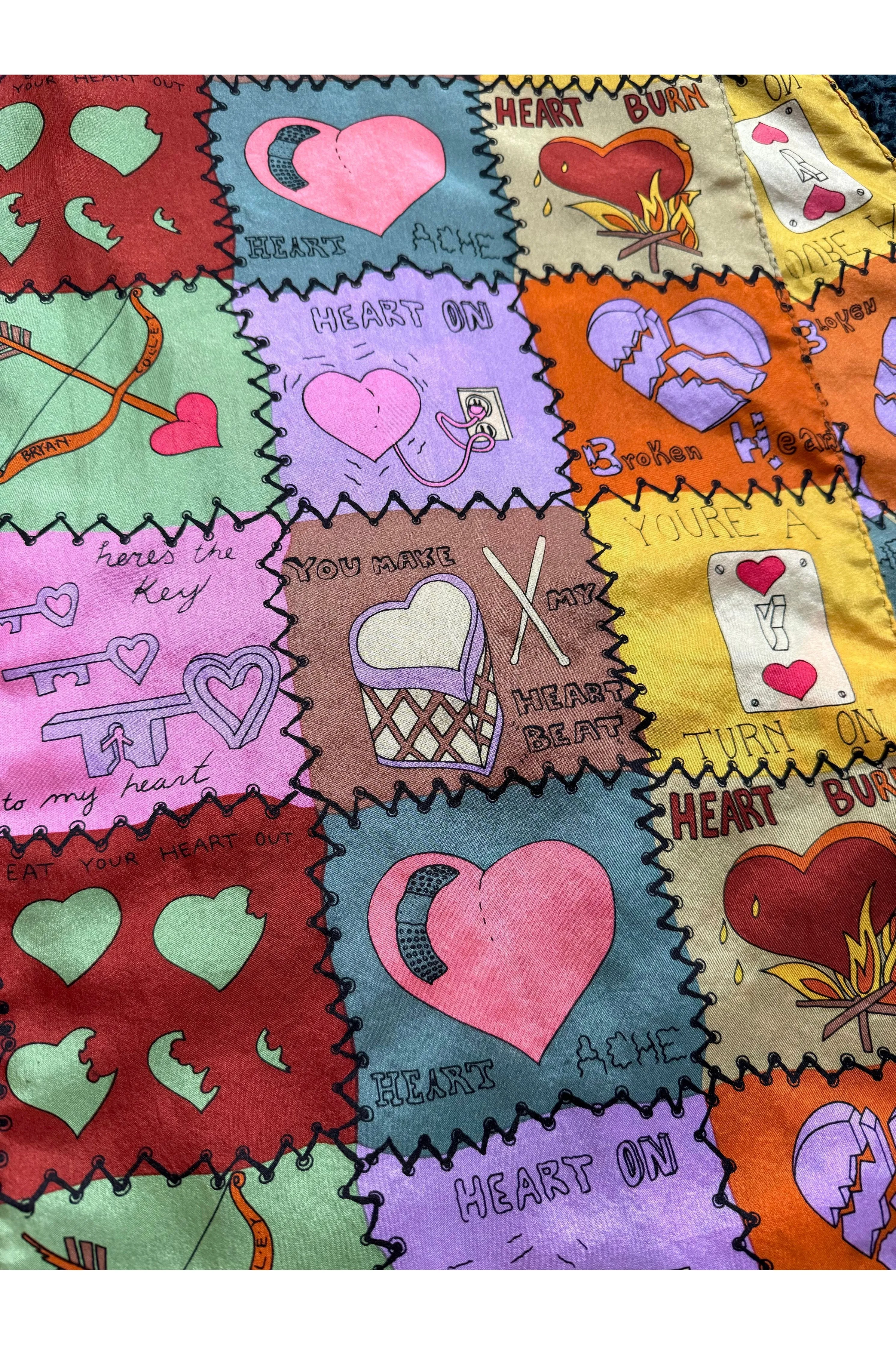 Vintage 90s Rare Nicole Miller Hearts Novelty Scarf