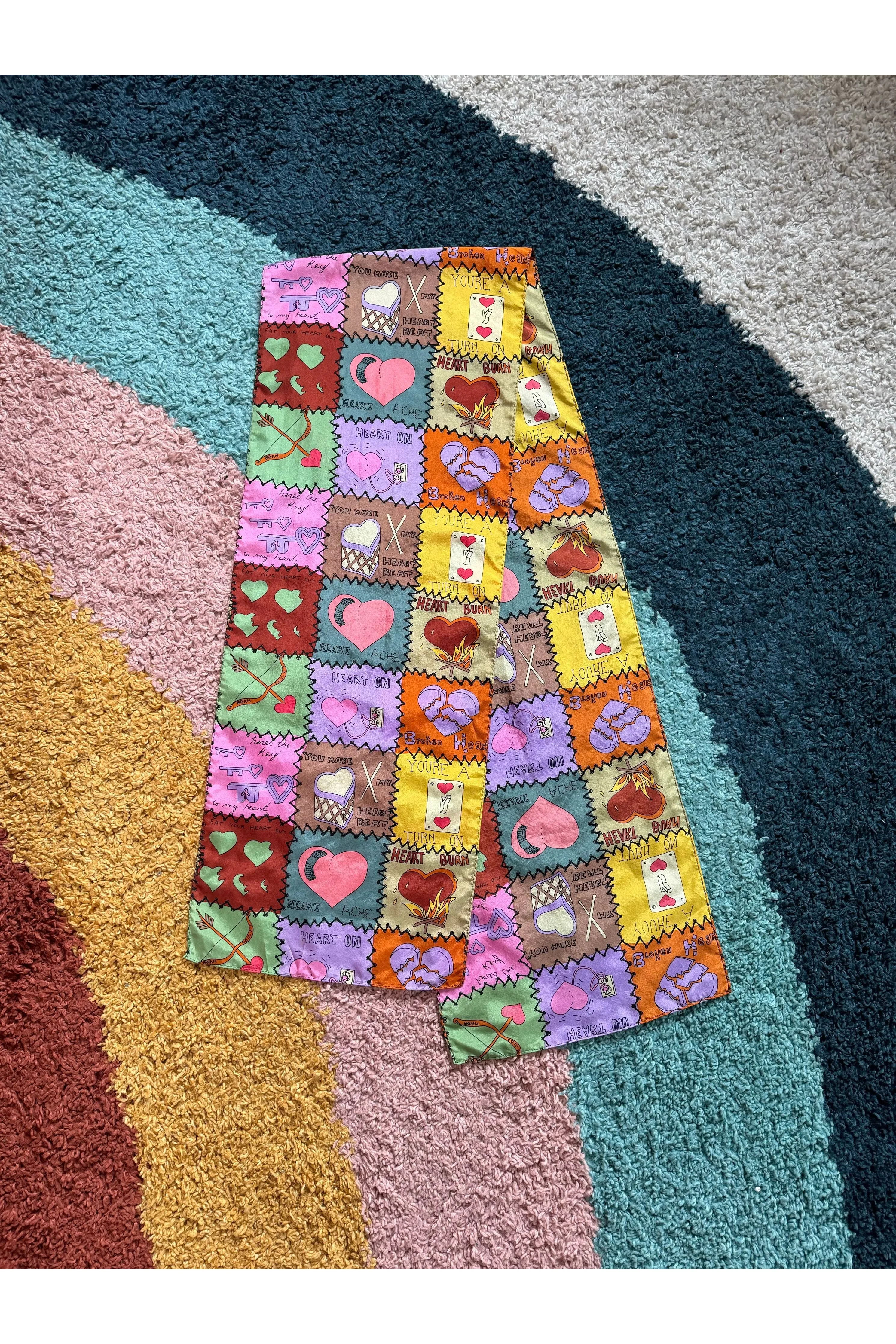Vintage 90s Rare Nicole Miller Hearts Novelty Scarf