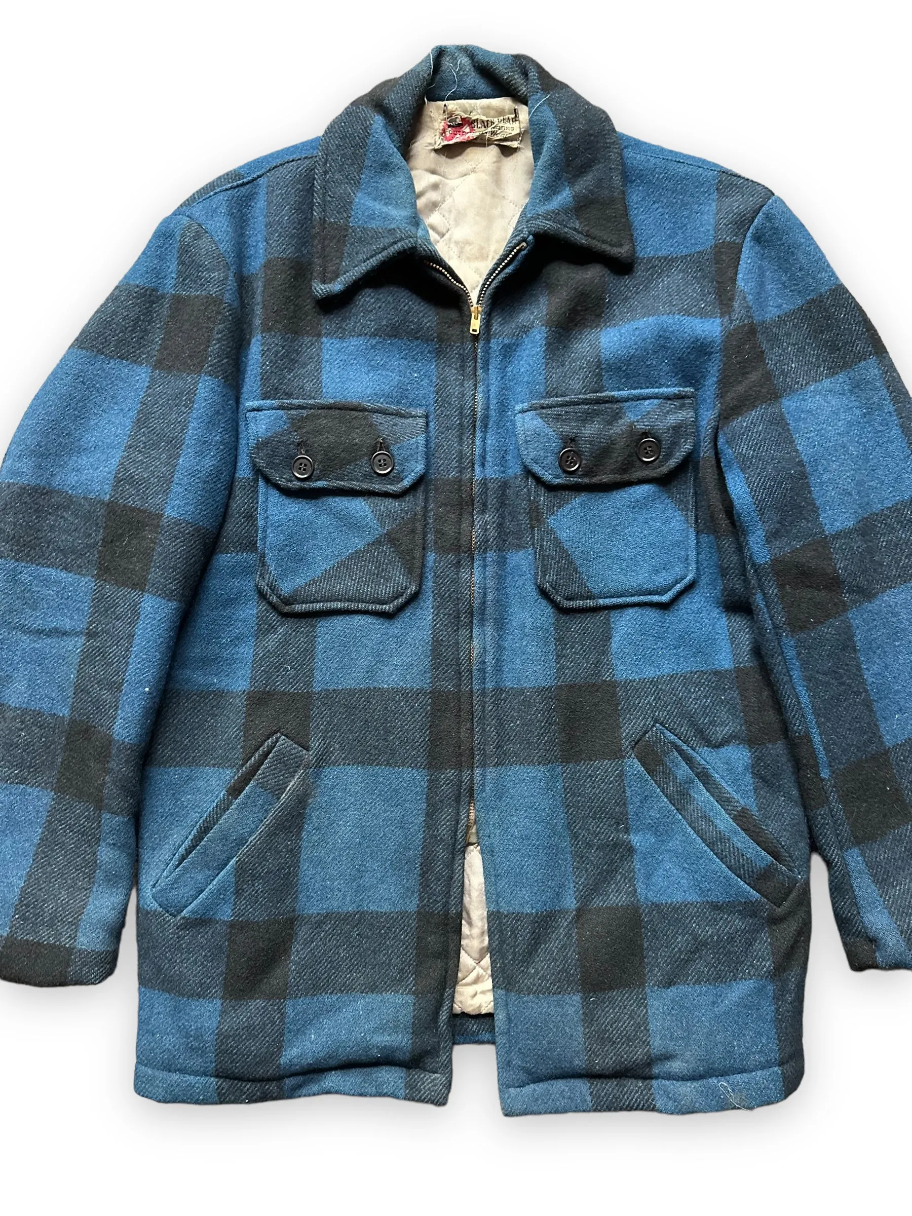 Vintage Black Bear Cobalt Blue and Black Wool Coat SZ L  |  Vintage Workwear Seattle | Barn Owl Vintage Seattle