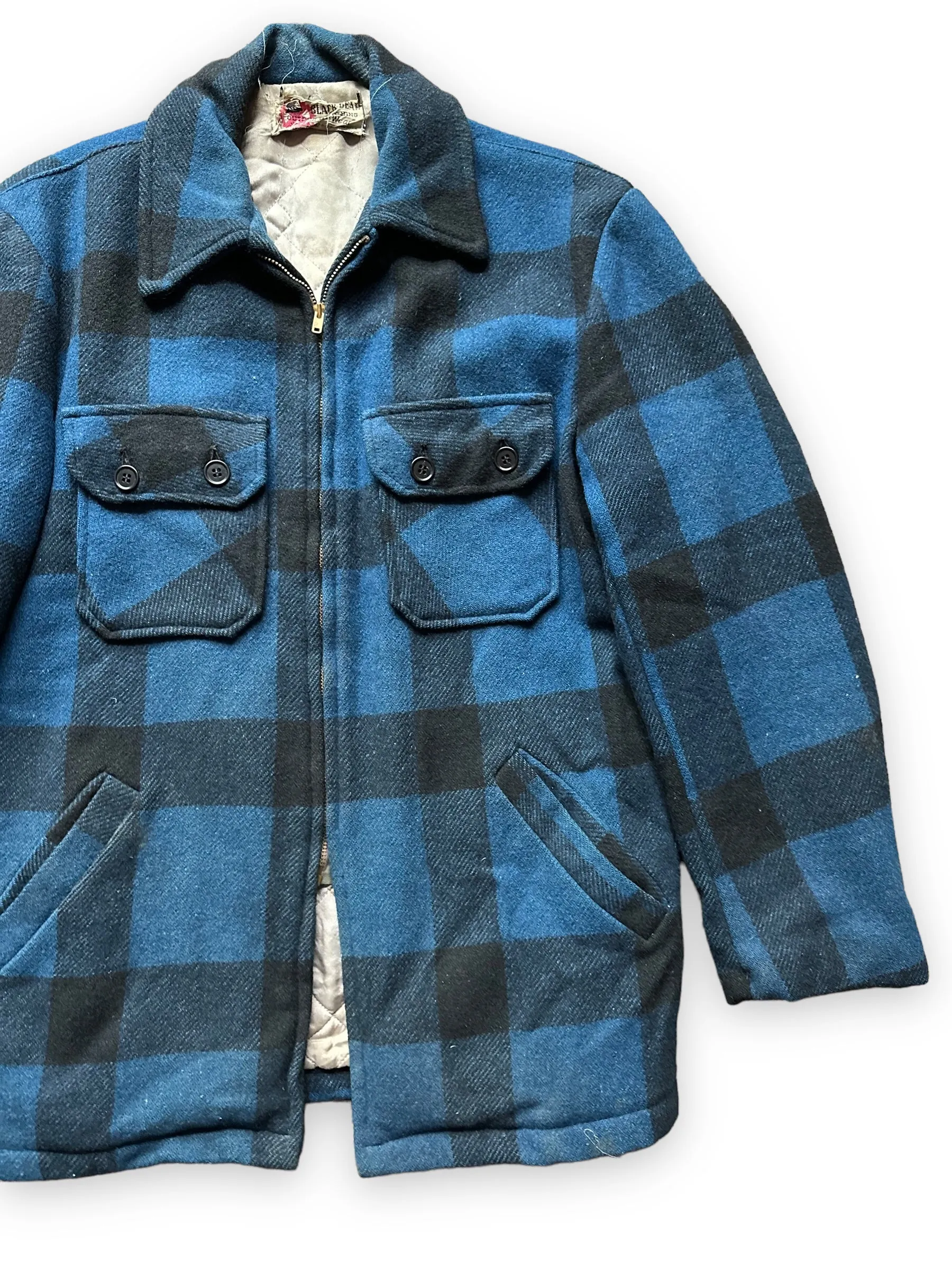 Vintage Black Bear Cobalt Blue and Black Wool Coat SZ L  |  Vintage Workwear Seattle | Barn Owl Vintage Seattle