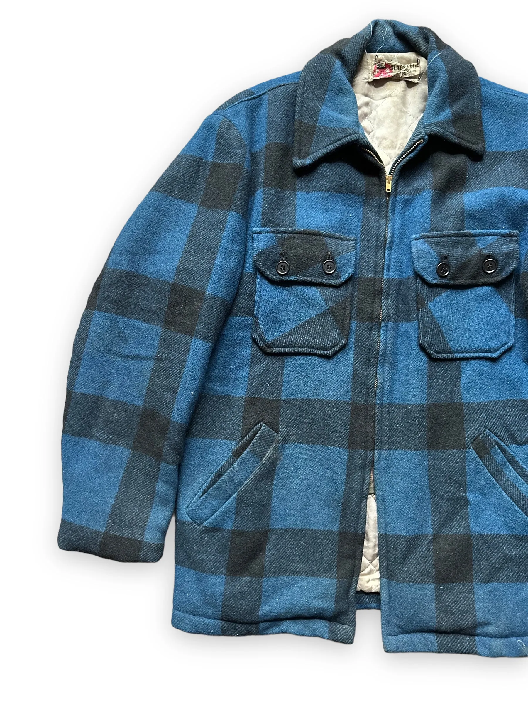 Vintage Black Bear Cobalt Blue and Black Wool Coat SZ L  |  Vintage Workwear Seattle | Barn Owl Vintage Seattle