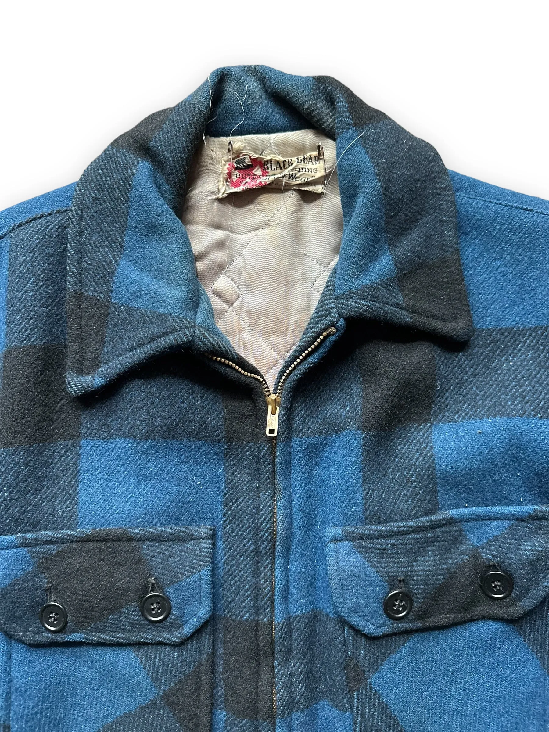 Vintage Black Bear Cobalt Blue and Black Wool Coat SZ L  |  Vintage Workwear Seattle | Barn Owl Vintage Seattle