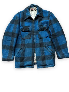 Vintage Black Bear Cobalt Blue and Black Wool Coat SZ L  |  Vintage Workwear Seattle | Barn Owl Vintage Seattle