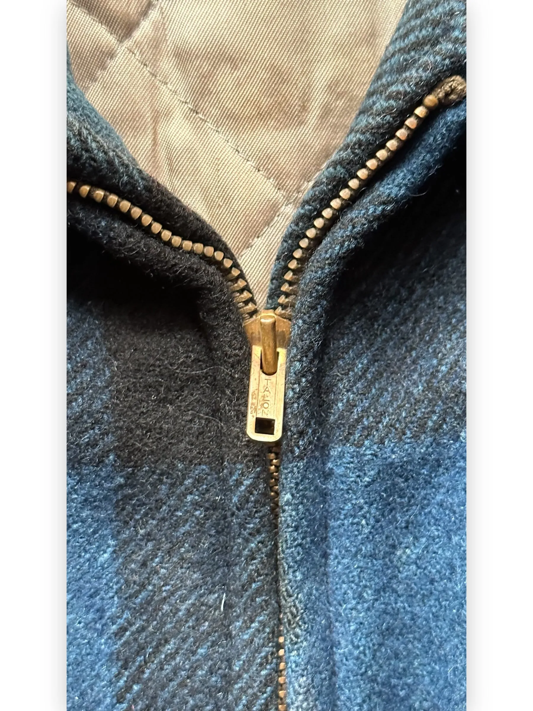 Vintage Black Bear Cobalt Blue and Black Wool Coat SZ L  |  Vintage Workwear Seattle | Barn Owl Vintage Seattle