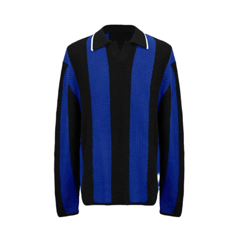 Wholesale Custom Man Knit Sweater Polo V-Neck  Striped Pullover Cotton