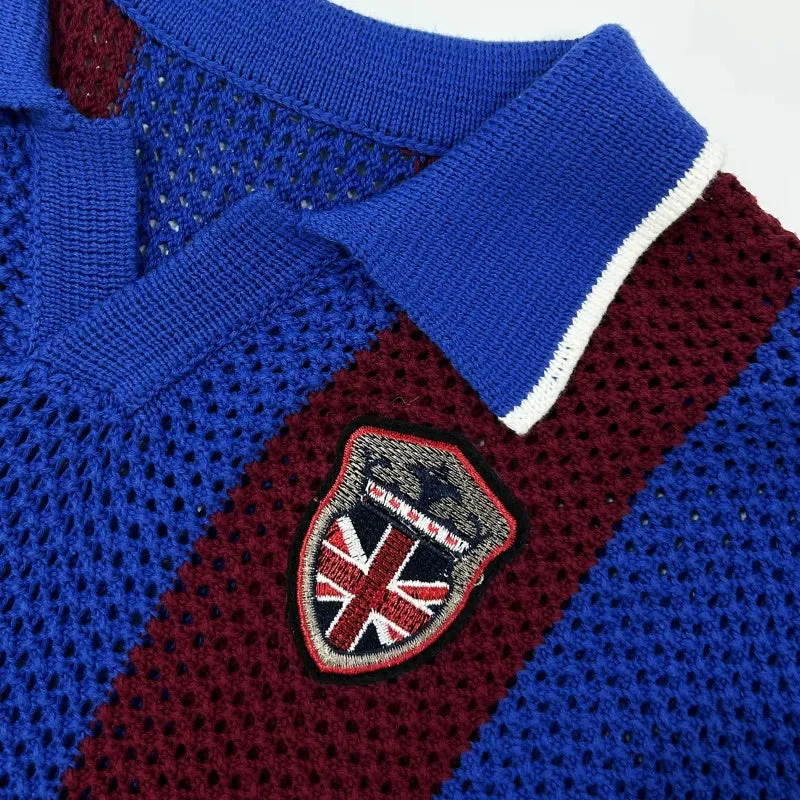 Wholesale Custom Man Knit Sweater Polo V-Neck  Striped Pullover Cotton