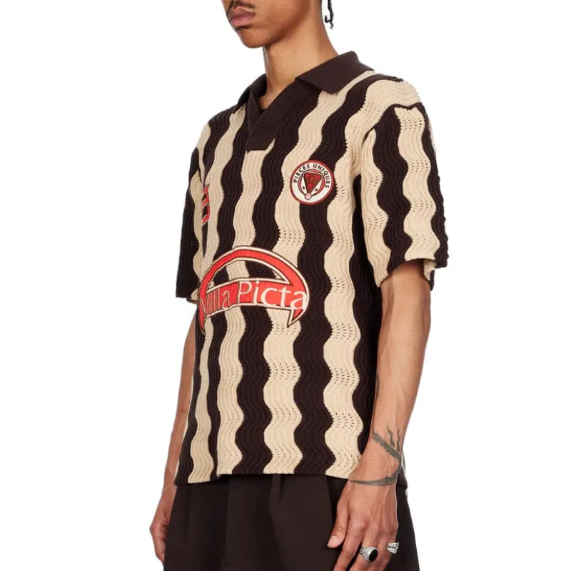 Wholesale Custom Man Knit Sweater Short Sleeve Polo V-neck Knitwear Cotton