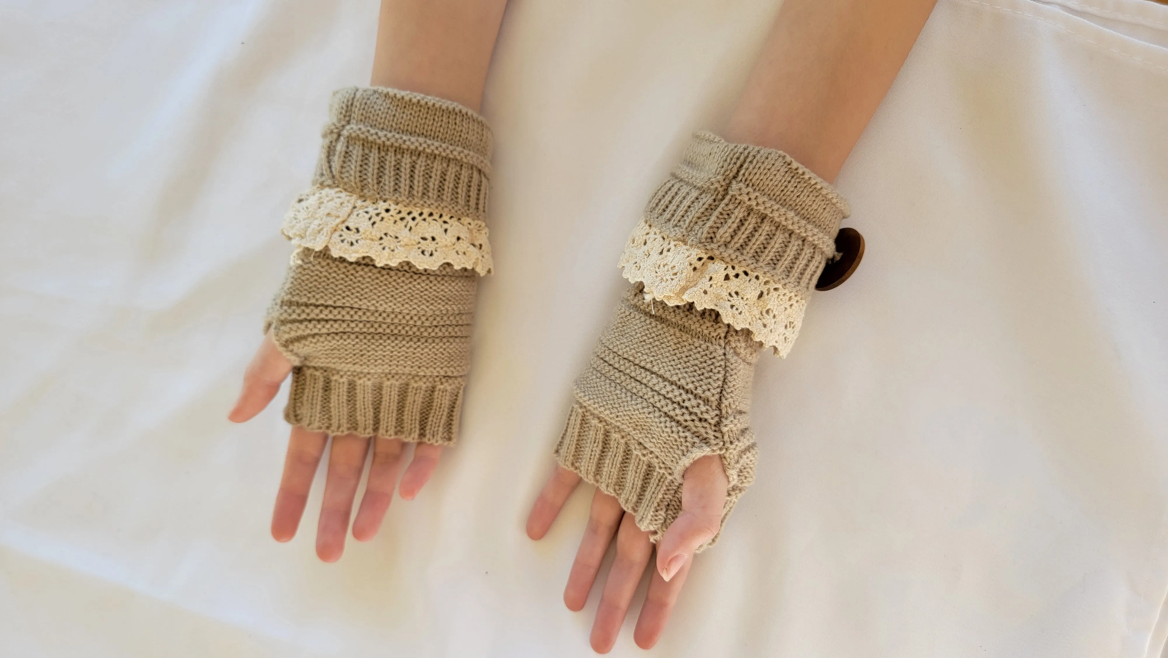 Womens Arm Warmers & Fingerless Gloves-Beige