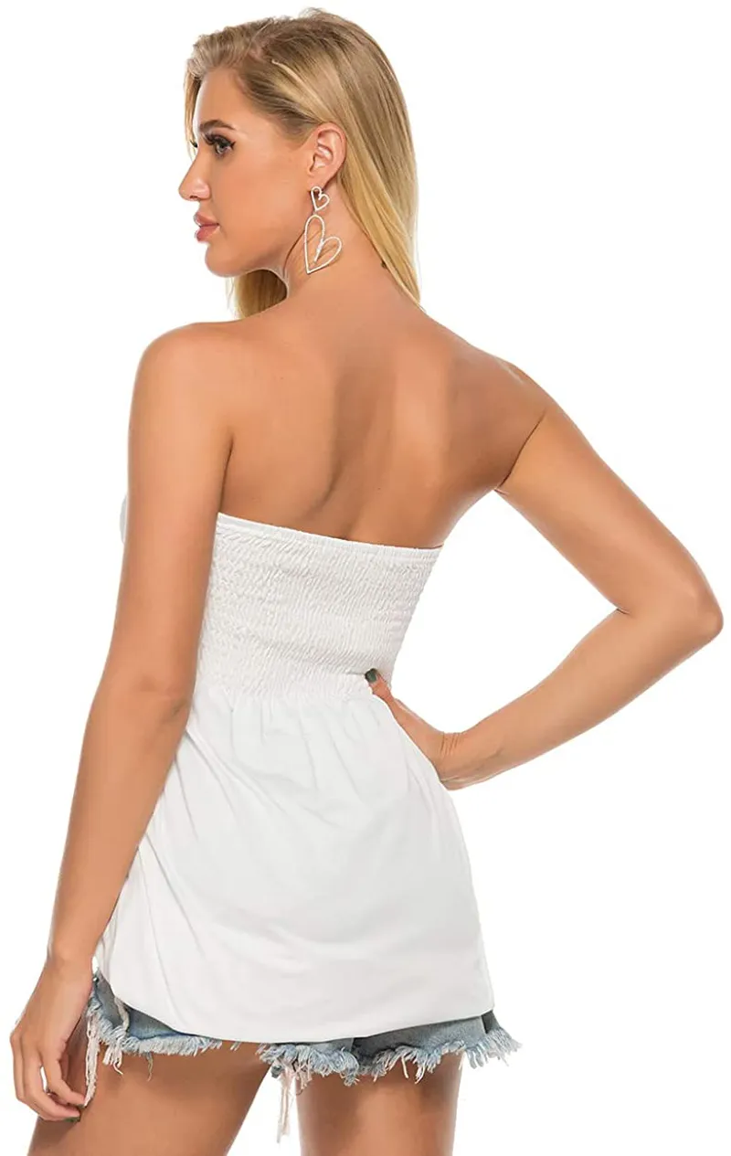 Womens Holiday Strapless Pleated Tube Top Shirt Halter Twisted Tank Top Blouse