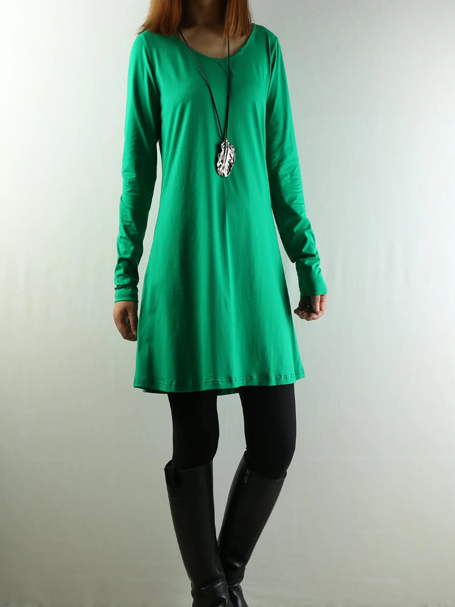 Women's V-neck cotton dress/Boho Cotton Layered Tunic Dress Set/long sleeve top(Q1702)