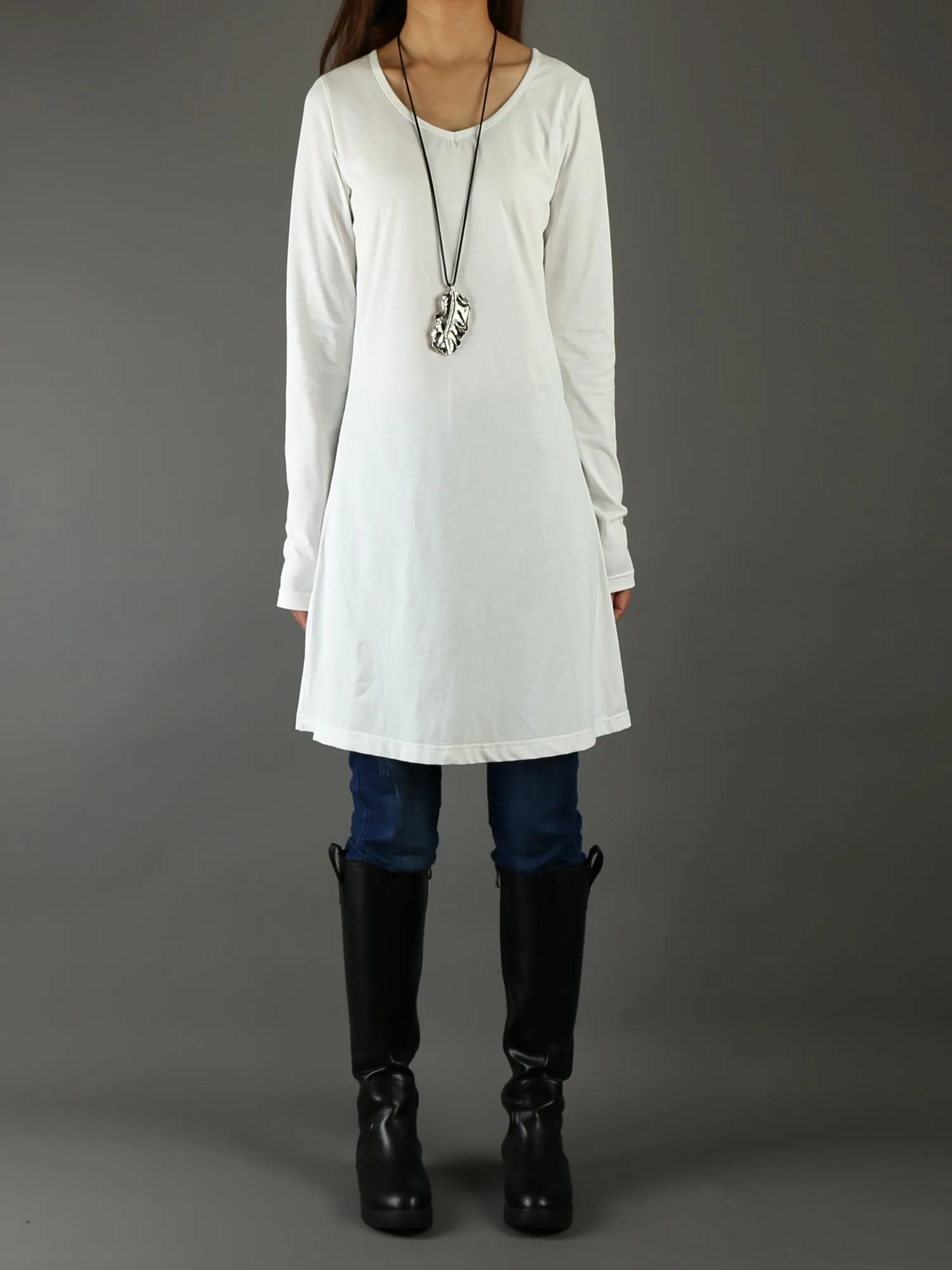 Women's V-neck cotton dress/Boho Cotton Layered Tunic Dress Set/long sleeve top(Q1702)