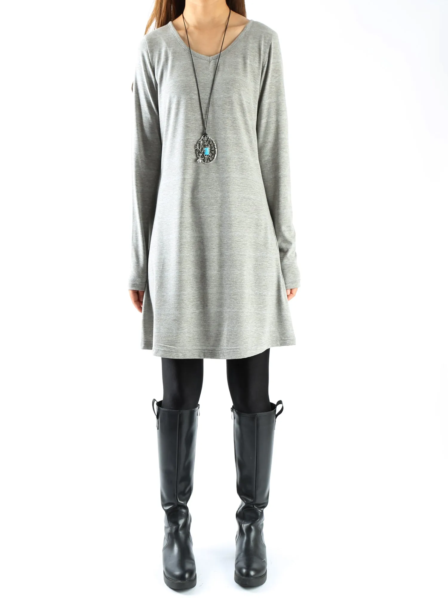 Women's V-neck cotton dress/Boho Cotton Layered Tunic Dress Set/long sleeve top(Q1702)